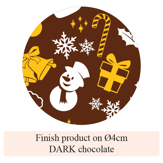 Christmas Bell & Snow - Finish product on 4cm round dark chocolate