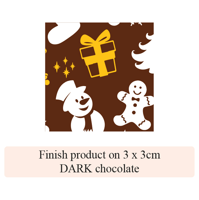 Christmas Bell & Snow - Finish product on 3cm square dark chocolate