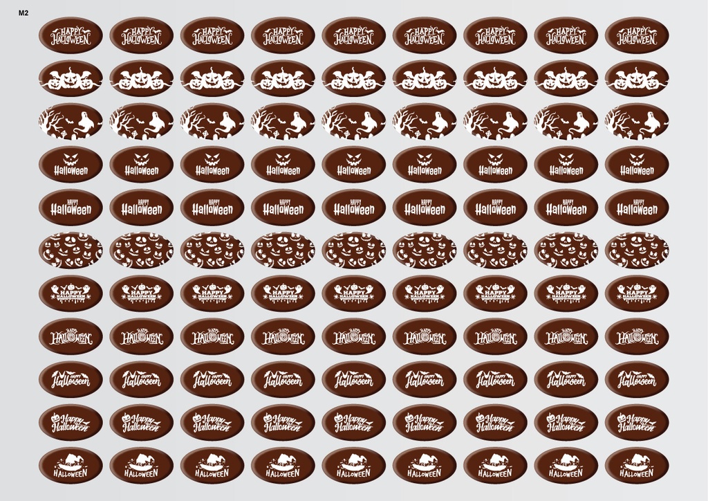 [Pack de Feuilles de Transfert] Décorations Ovales d'Halloween (11 motifs) - Modèle 1 - Disponible en Orange, Blanc et Noir