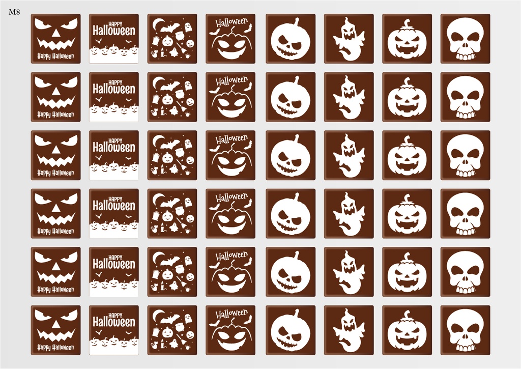 [Pack de feuilles de transfert] Décorations carrées d'Halloween (8 motifs) - Modèle 1 - Disponible en orange, blanc et noir