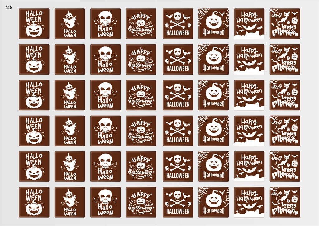 [Pack de feuilles de transfert] Décorations carrées d'Halloween (8 motifs) - Modèle 2 - Disponible en orange, blanc et noir