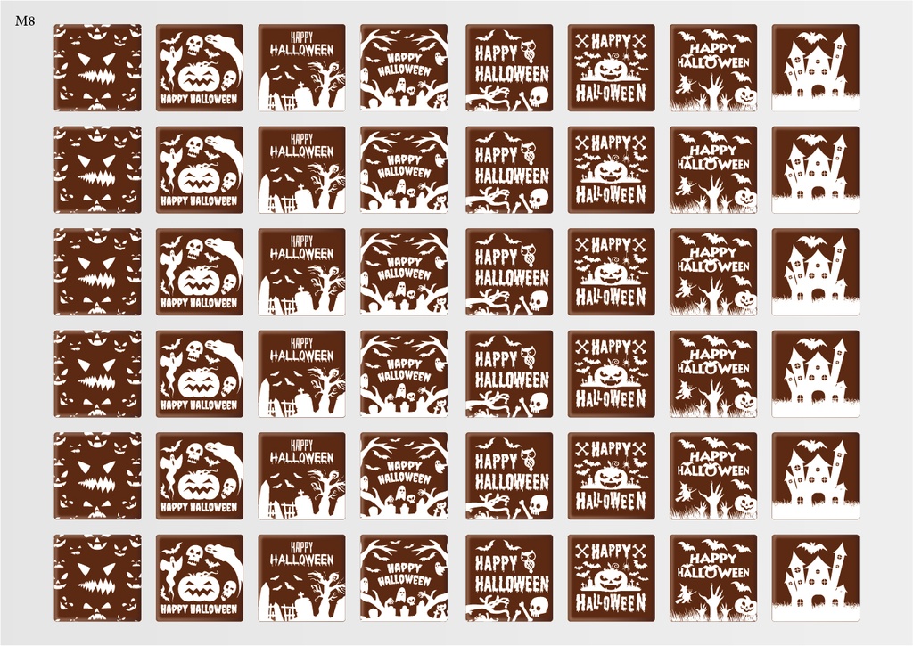 [Pack de feuilles de transfert] Décorations carrées d'Halloween (8 motifs) - Modèle 3 - Disponible en orange, blanc et noir