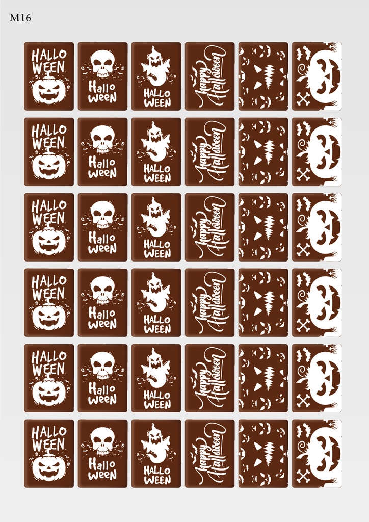 [Pack de feuilles de transfert] Décorations d'Halloween rectangulaires (6 motifs) - Modèle 1 - Disponible en orange, blanc et noir