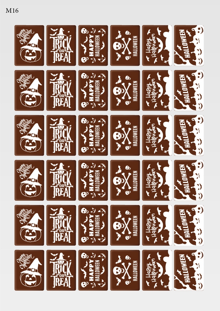 [Pack de feuilles de transfert] Décorations d'Halloween rectangulaires (6 motifs) - Modèle 2 - Disponible en orange, blanc et noir