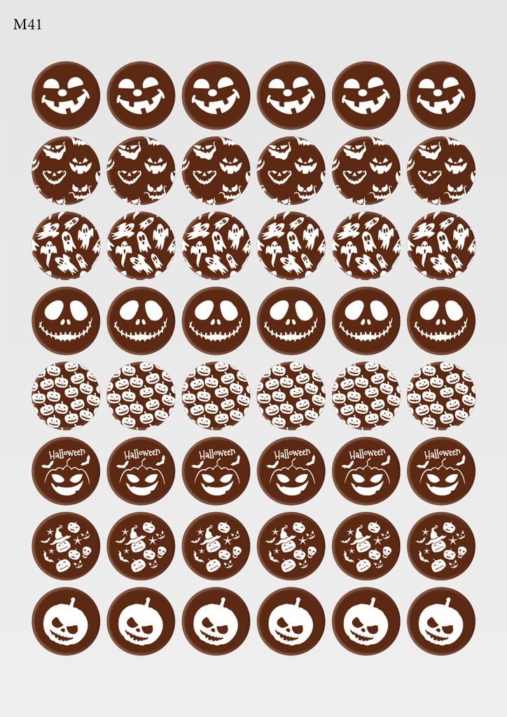 [Pack de Feuilles de Transfert] Décorations Halloween Rondes (8 motifs) - Modèle 2 - Disponible en Orange, Blanc et Noir