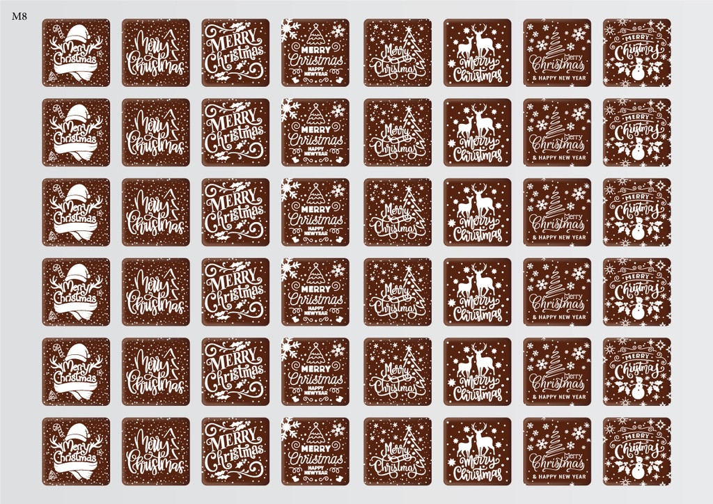 [Pack de feuilles de transfert] Décorations de Noël carrées (8 motifs) – Disponible en or, blanc, noir et rouge