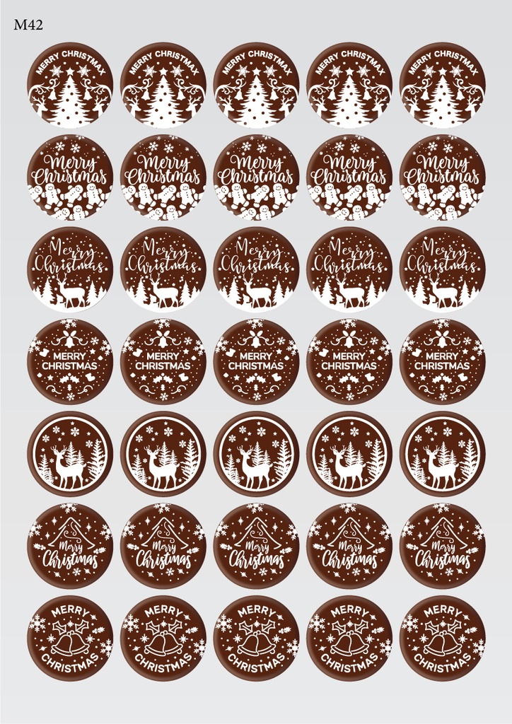 [Pack de Feuilles de Transfert] Décorations de Noël Rondes (7 motifs) - Modèle 1 - Disponible en Or, Blanc, Noir et Rouge