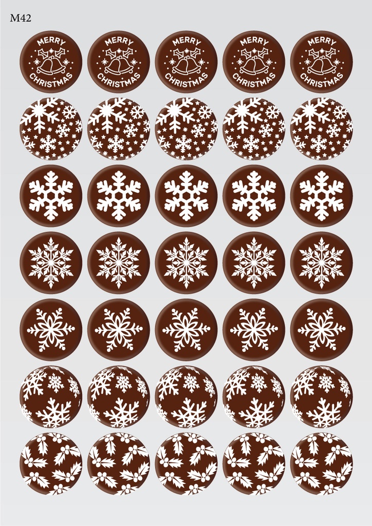 [Pack de Feuilles de Transfert] Décorations de Noël Rondes (7 motifs) - Modèle 2 - Disponible en Or, Blanc, Noir et Rouge