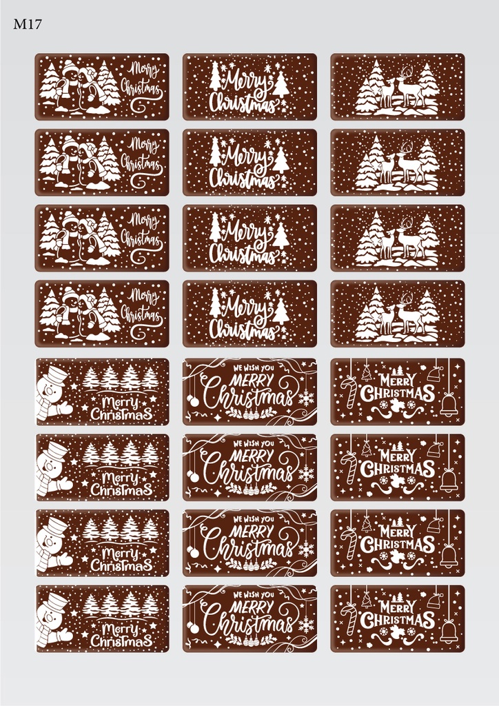 [Pack of Transfer Sheets] Rectangle Christmas Decorations (6 designs) - Available in Gold, White, Black & Red