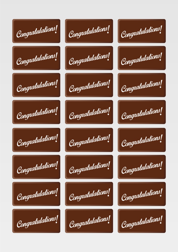 [Pack de Feuilles de Transfert] Félicitations ! Feuilles de transfert de chocolat – Disponibles en or, blanc, noir et rouge
