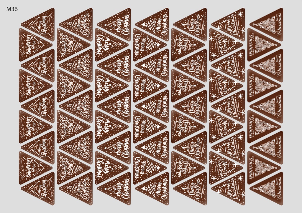 [Pack de Feuilles de Transfert] Décorations de Noël Triangle (7 motifs) - Modèle 1 - Disponible en Or, Blanc, Noir et Rouge