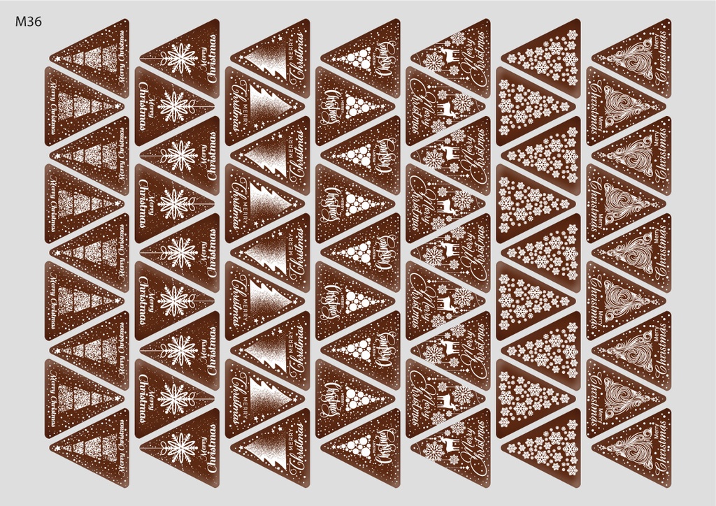 [Pack de Feuilles de Transfert] Décorations de Noël Triangle (7 motifs) - Modèle 2 - Disponible en Or, Blanc, Noir et Rouge