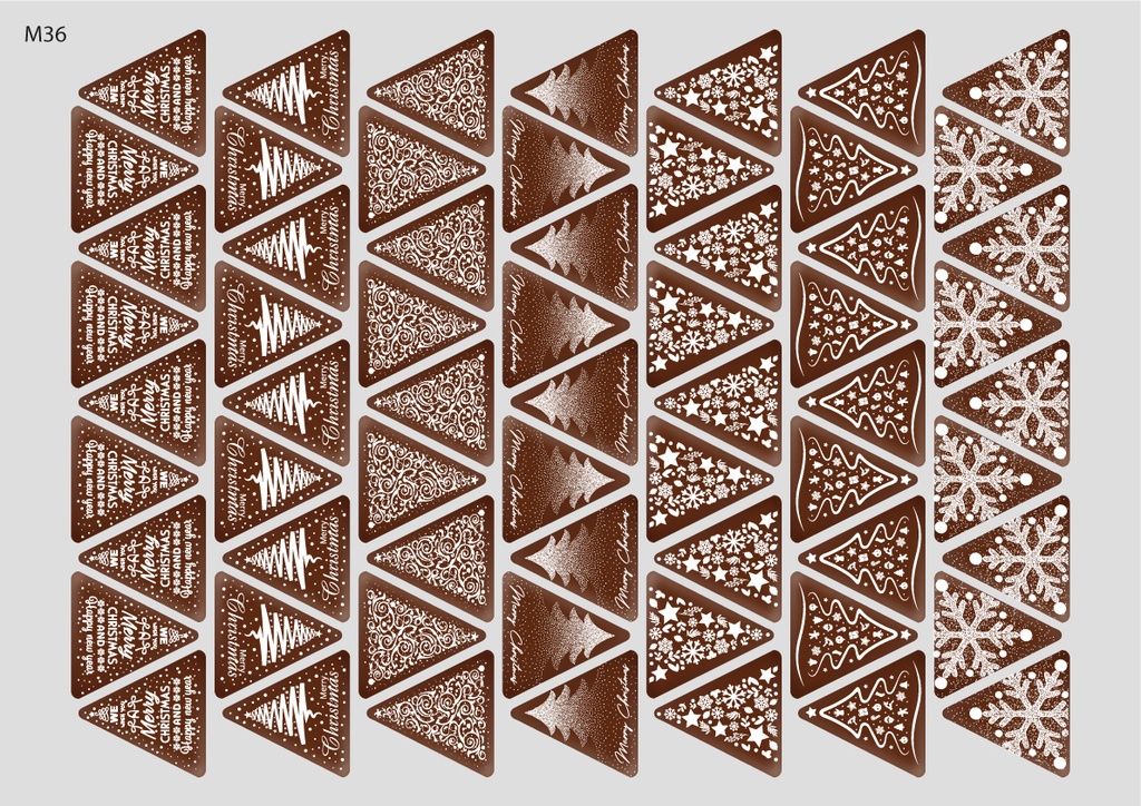 [Pack de Feuilles de Transfert] Décorations de Noël Triangle (7 motifs) - Modèle 3 - Disponible en Or, Blanc, Noir et Rouge
