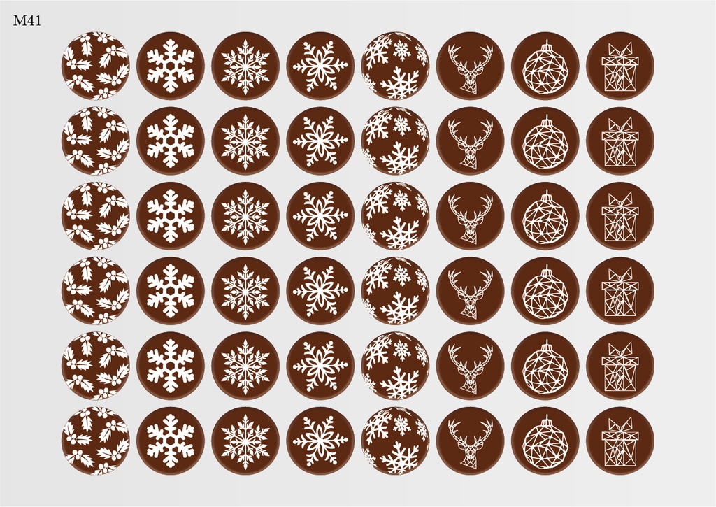 [Pack de Feuilles de Transfert] Décorations de Noël Rondes (8 motifs) - Modèle 3 - Disponible en Or, Blanc, Noir et Rouge