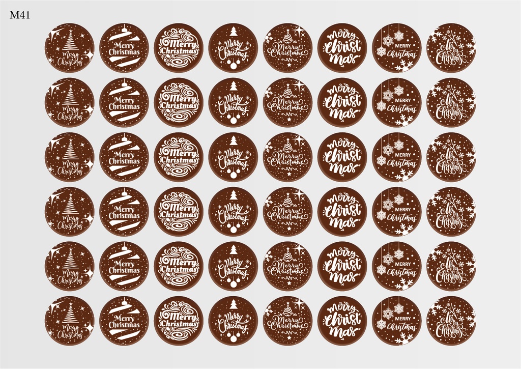 [Pack de Feuilles de Transfert] Décorations de Noël Rondes (8 motifs) - Modèle 5 - Disponible en Or, Blanc, Noir et Rouge