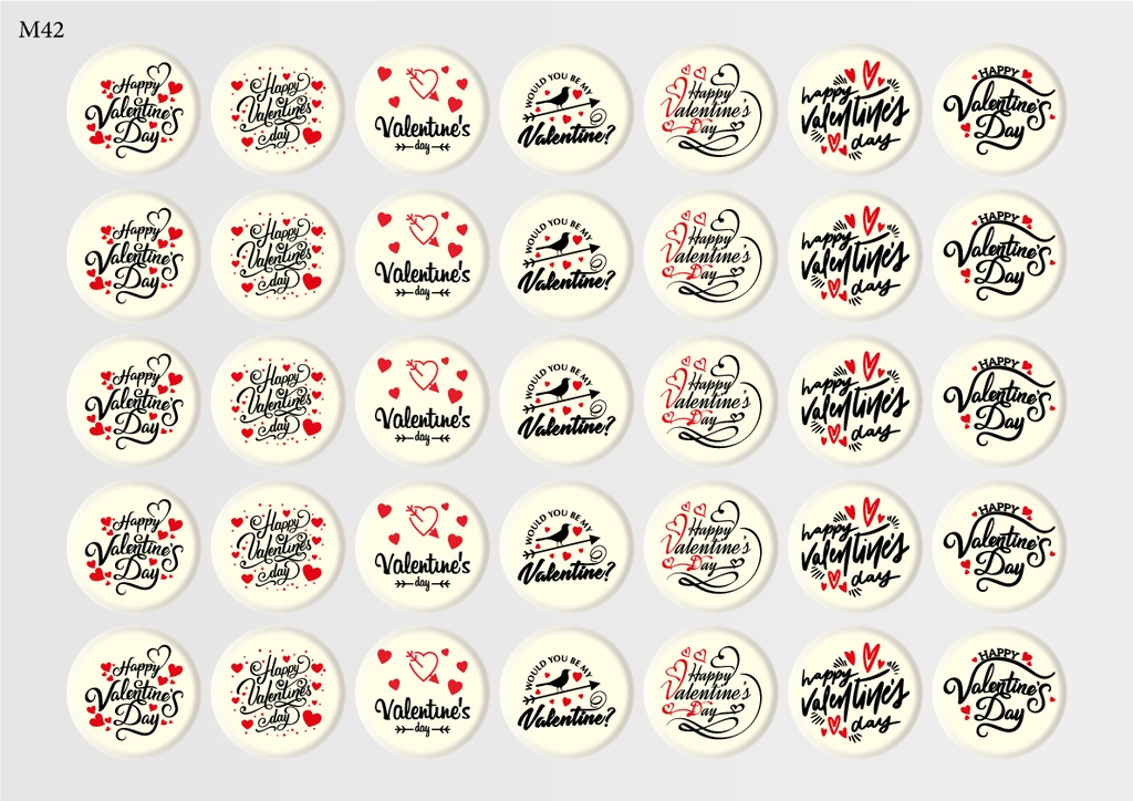 [Pack of Transfer Sheets] Round Valentine Decorations (7 designs) - Model 6