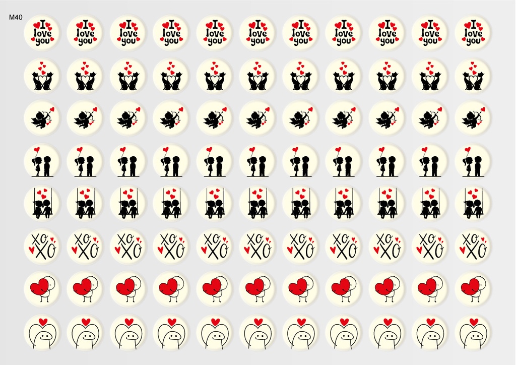 [Pack of Transfer Sheets] Round Valentine Decorations (8 designs) - Model 1