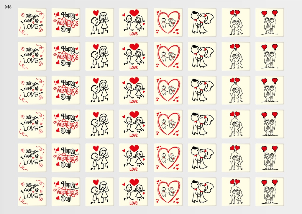 [Pack of Transfer Sheets] Square Valentine Decorations (8 designs) - Model 2