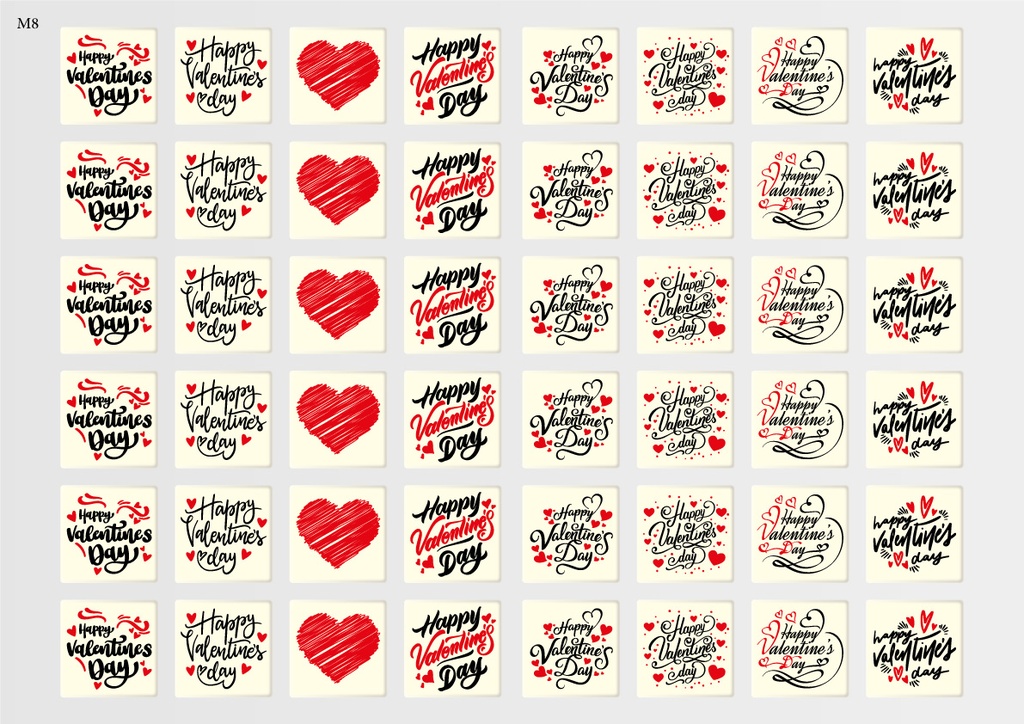 [Pack of Transfer Sheets] Square Valentine Decorations (8 designs) - Model 4