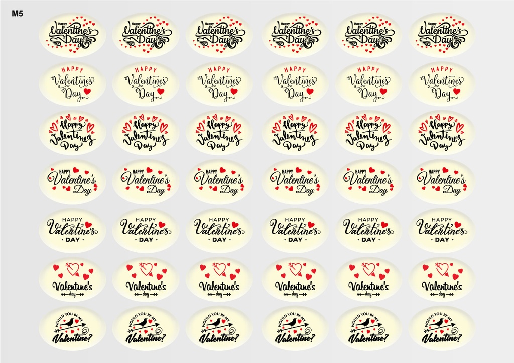 [Pack of Transfer Sheets] Oval Valentine Decorations (7 designs) - Model 3