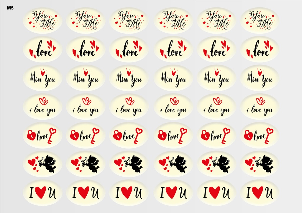 [Pack of Transfer Sheets] Oval Valentine Decorations (7 designs) - Model 4