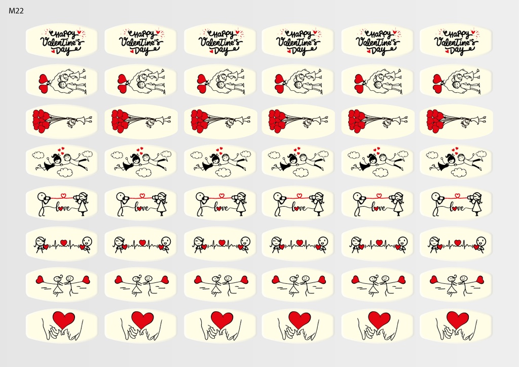 [Pack of Transfer Sheets] Stamp Valentine Decorations (8 designs) - Model 2