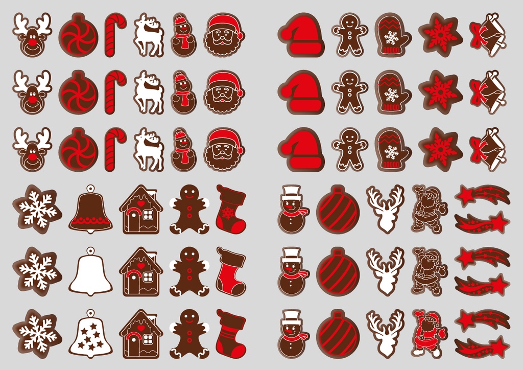 [Pack of Transfer Sheets] Christmas Decorations (21 designs) - 2 colors (Red & White) - For Dark Chocolate