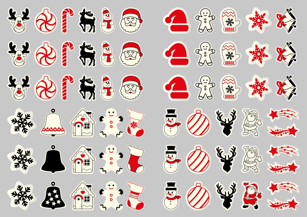 [Pack of Transfer Sheets] Christmas Decorations (21 designs) - 2 colors (Black & Red) - For White Chocolate