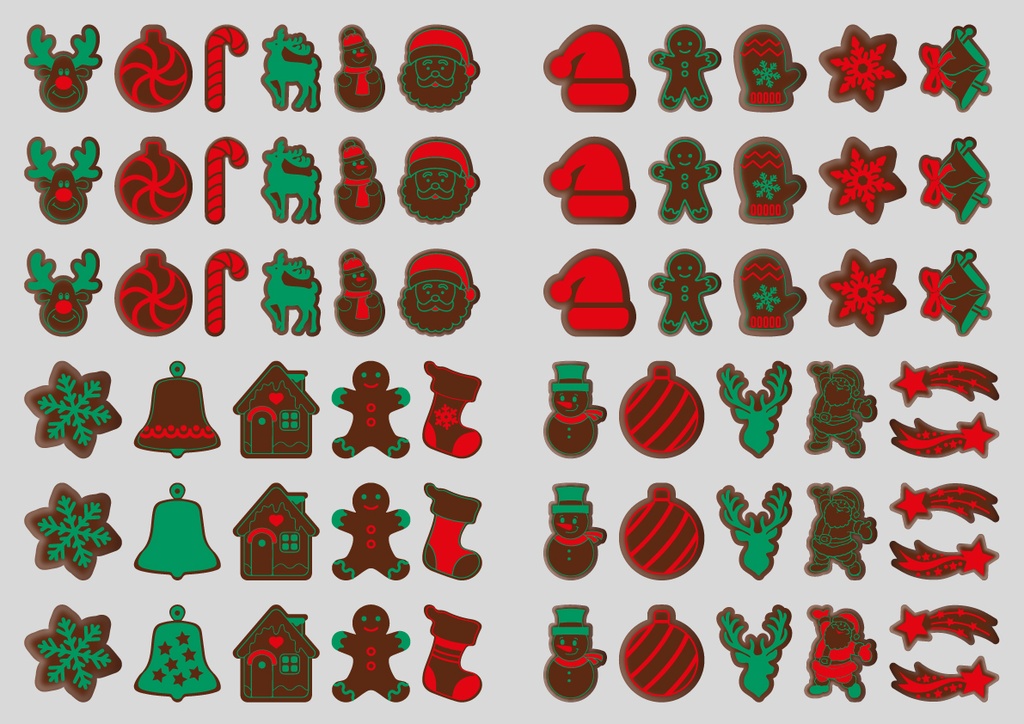 [Pack of Transfer Sheets] Christmas Decorations (21 designs) - 2 colors (Red & Green) - For Dark Chocolate