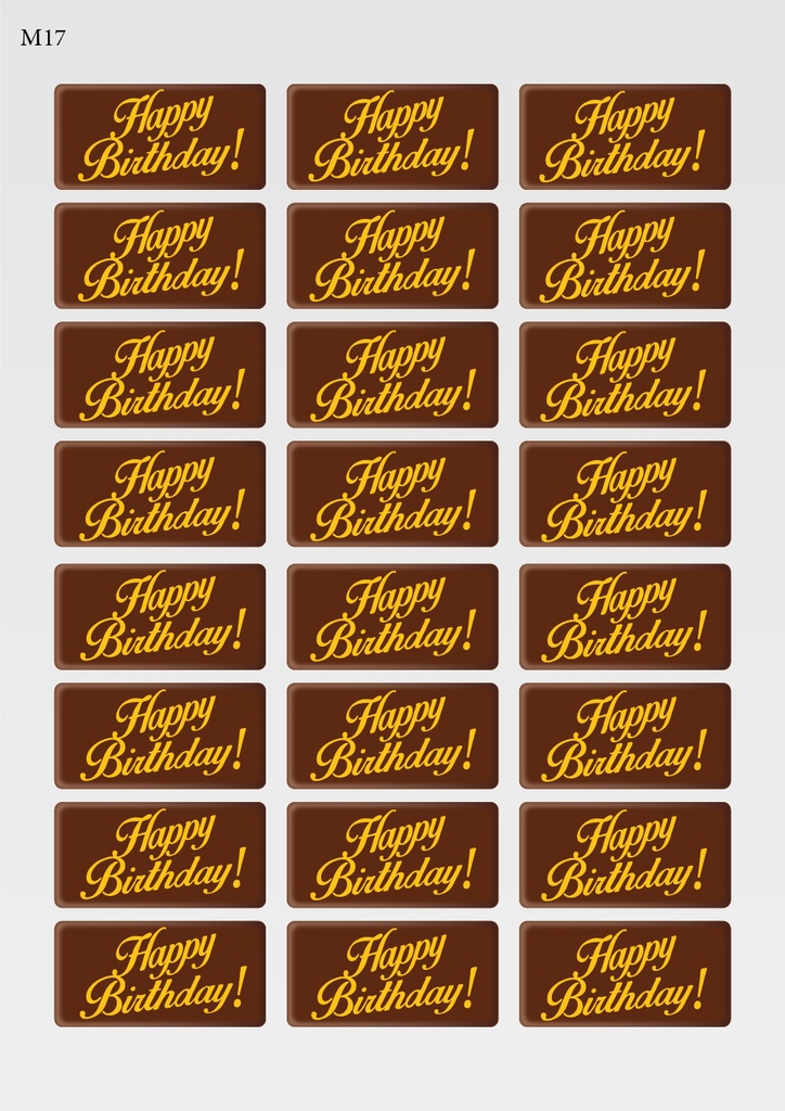 [Pack of Transfer Sheets] Happy Birthday! Chocolate Transfer Sheets - Available in Gold, White, Black & Red