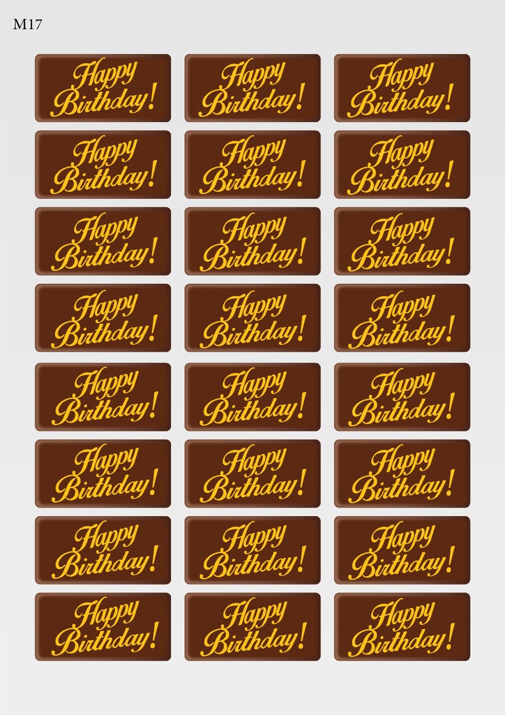[Pack of Transfer Sheets] Happy Birthday! Chocolate Transfer Sheets - Available in Gold, White, Black & Red