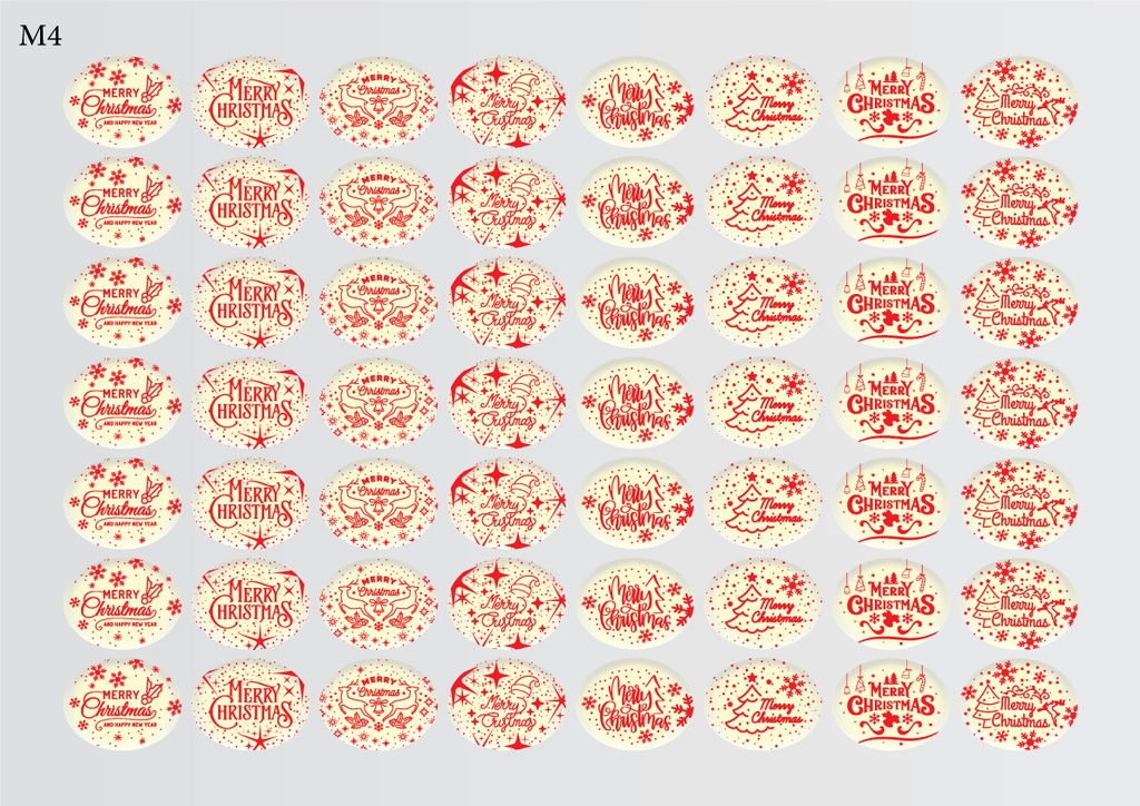 [Pack de feuilles de transfert] Décorations de Noël ovales (8 modèles) – Disponible en or, blanc, noir et rouge