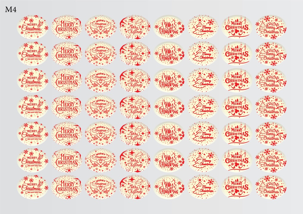 [Pack of Transfer Sheets] Oval Christmas Decorations (8 designs) - Available in Gold, White, Black & Red