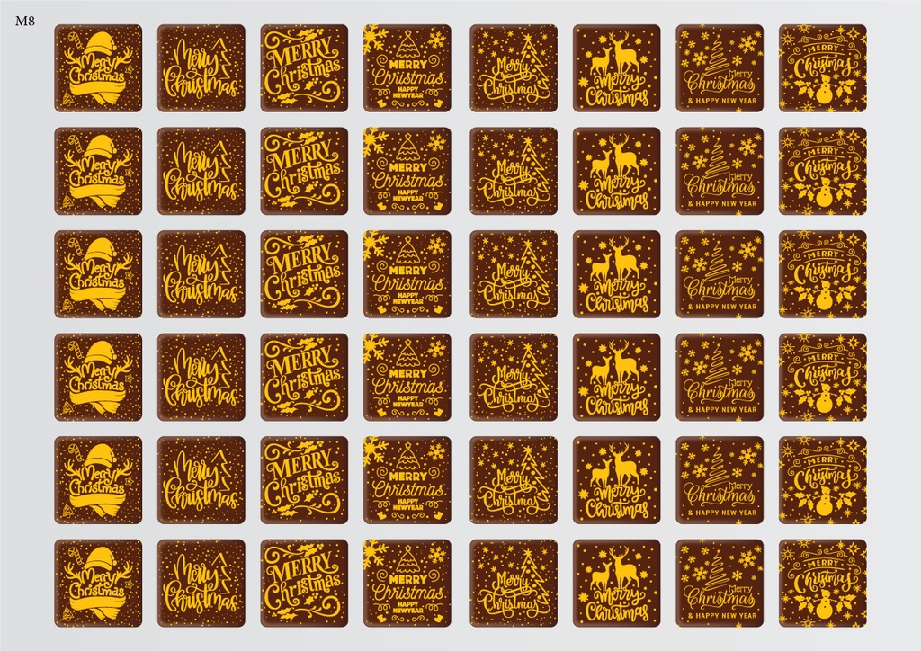 [Pack of Transfer Sheets] Square Christmas Decorations (8 designs) - Available in Gold, White, Black & Red
