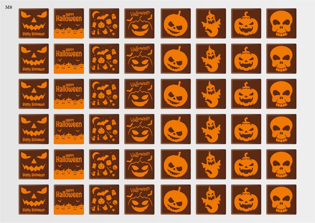 [Pack de feuilles de transfert] Décorations carrées d'Halloween (8 motifs) - Modèle 1 - Disponible en orange, blanc et noir
