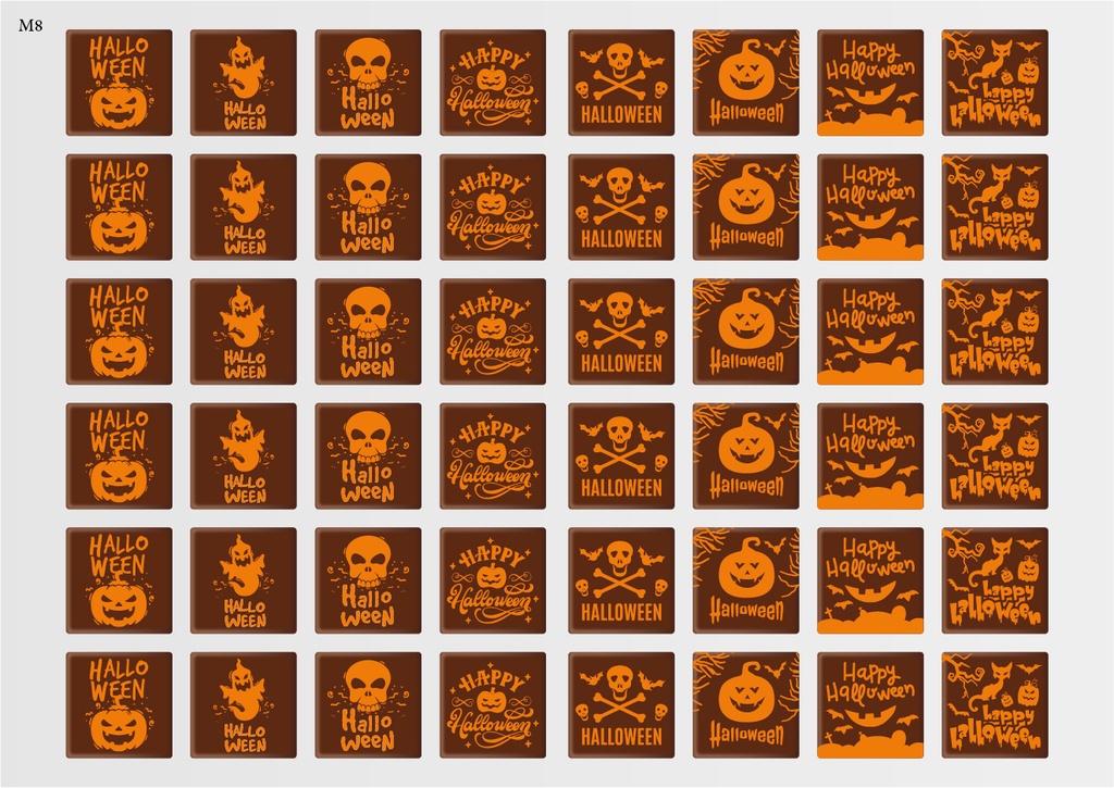 [Pack de feuilles de transfert] Décorations carrées d'Halloween (8 motifs) - Modèle 2 - Disponible en orange, blanc et noir