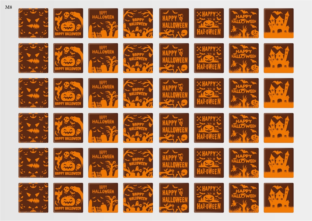 [Pack de feuilles de transfert] Décorations carrées d'Halloween (8 motifs) - Modèle 3 - Disponible en orange, blanc et noir