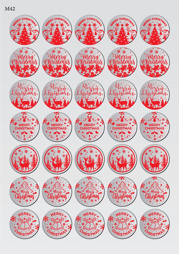 [Pack of Transfer Sheets] Round Christmas Decorations (7 designs) - Model 1 - Available in Gold, White, Black & Red