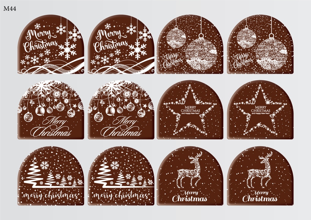 [Pack de Feuilles de Transfert] Décorations de Noël BÛCHE DE NOËL (6 motifs) - Modèle 1 - Disponible en Or, Blanc, Noir et Rouge
