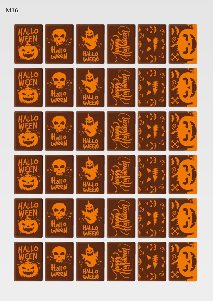 [Pack de feuilles de transfert] Décorations d'Halloween rectangulaires (6 motifs) - Modèle 1 - Disponible en orange, blanc et noir