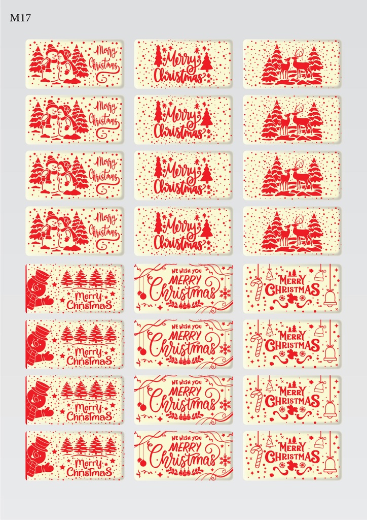 [Pack de feuilles de transfert] Décorations de Noël rectangulaires (6 modèles) – Disponible en or, blanc, noir et rouge