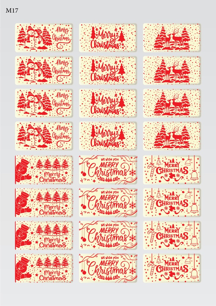 [Pack of Transfer Sheets] Rectangle Christmas Decorations (6 designs) - Available in Gold, White, Black & Red
