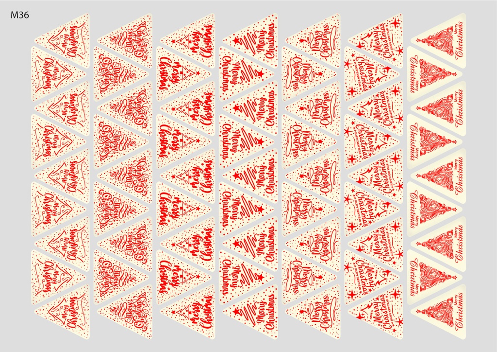 [Pack of Transfer Sheets] Triangle Christmas Decorations (7 designs) - Model 1 - Available in Gold, White, Black & Red