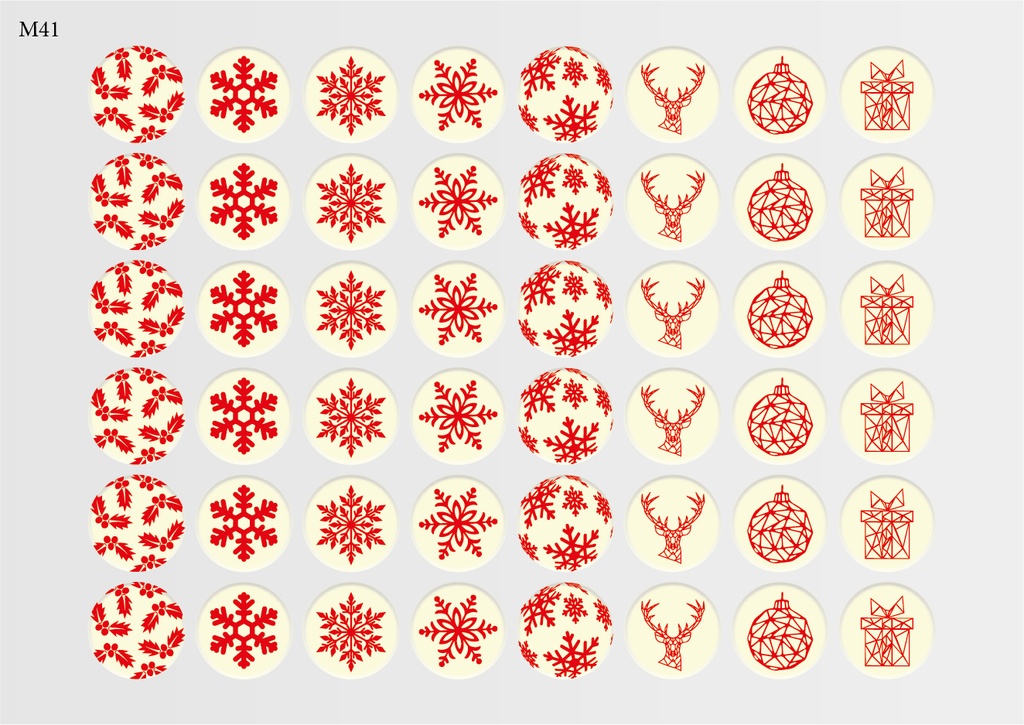 [Pack of Transfer Sheets] Round Christmas Decorations (8 designs) - Model 3 - Available in Gold, White, Black & Red