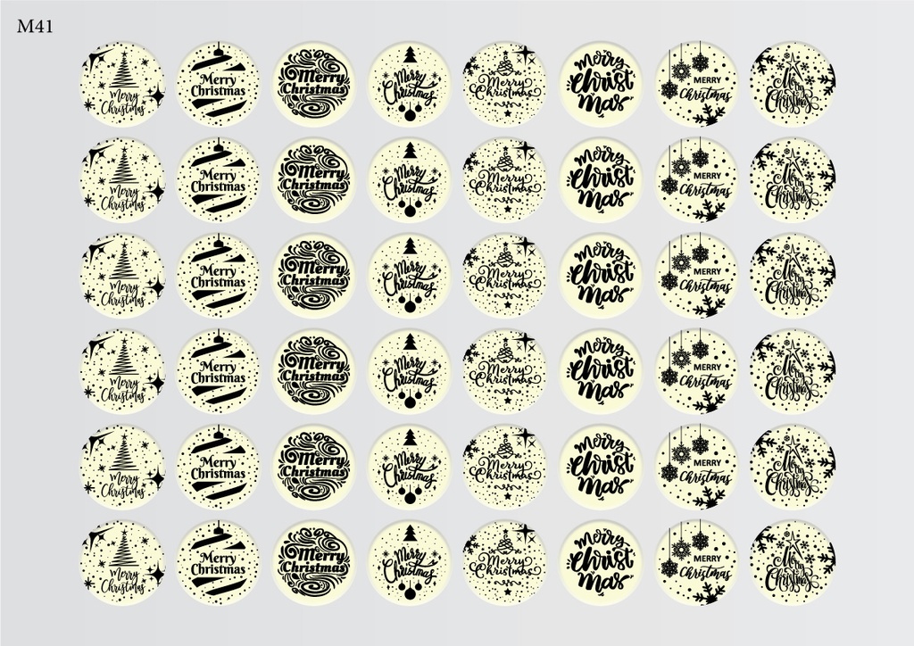 [Pack of Transfer Sheets] Round Christmas Decorations (8 designs) - Model 5 - Available in Gold, White, Black & Red
