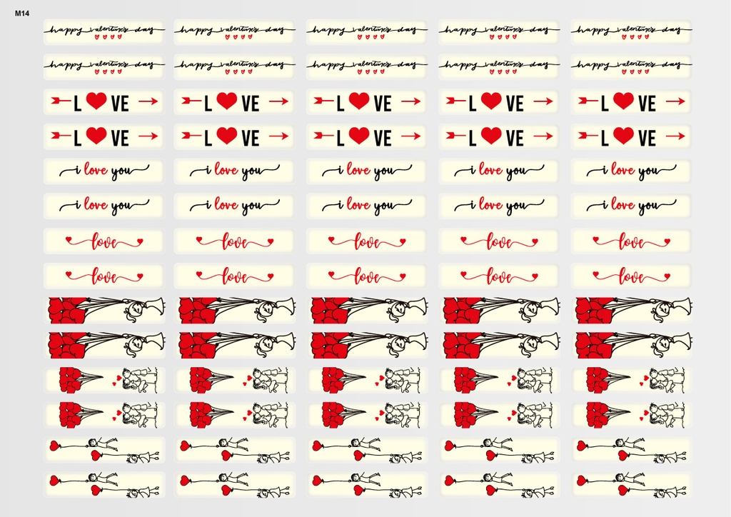 [Pack of Transfer Sheets] Rectangle Valentine Decorations (7 designs)