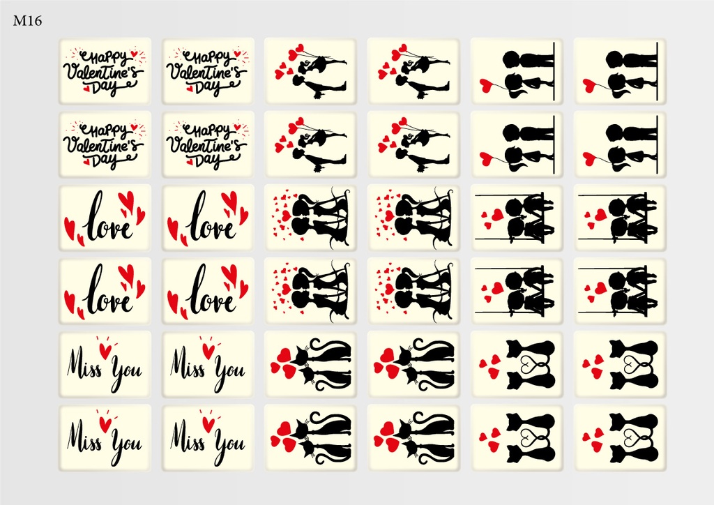 [Pack of Transfer Sheets] Rectangle Valentine Decorations (9 designs) - Model 1