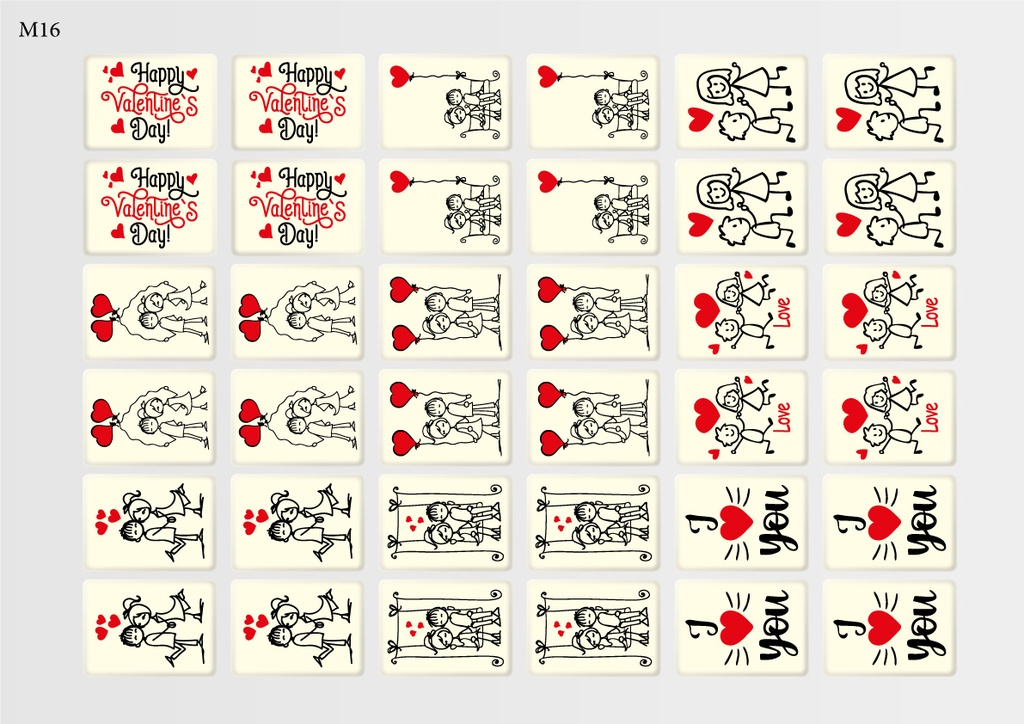 [Pack of Transfer Sheets] Rectangle Valentine Decorations (9 designs) - Model 2