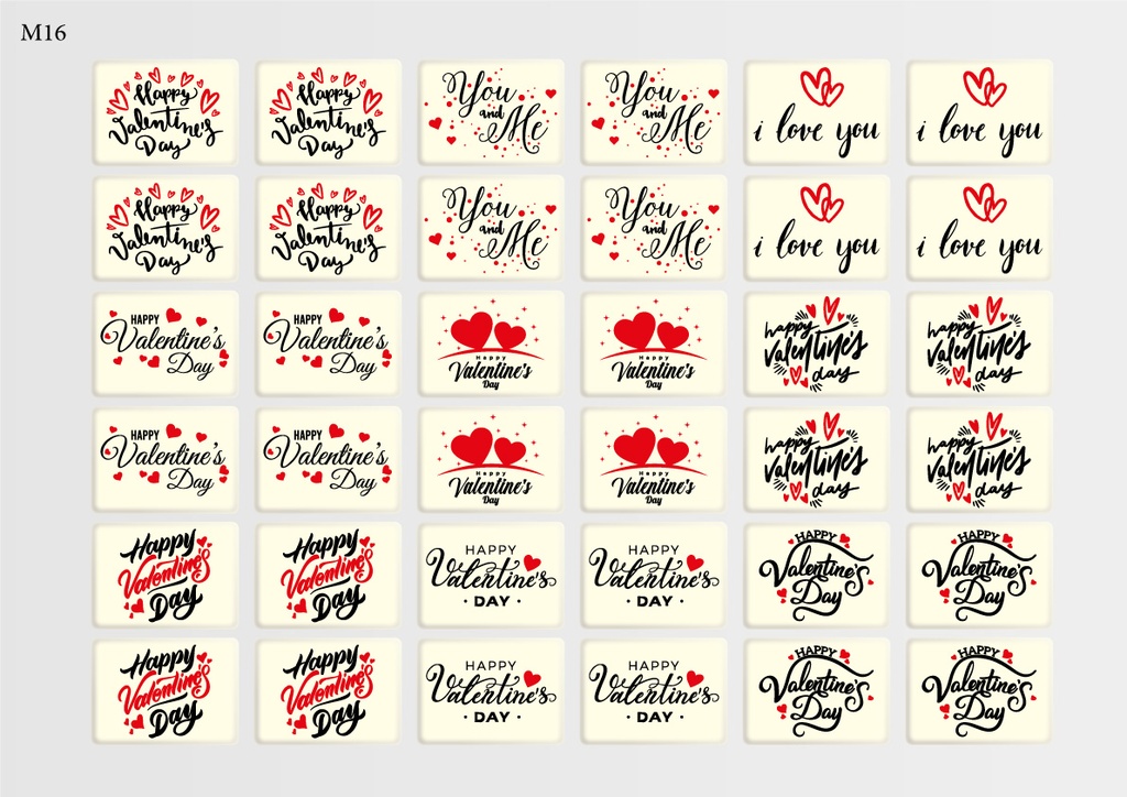 [Pack of Transfer Sheets] Rectangle Valentine Decorations (9 designs) - Model 3