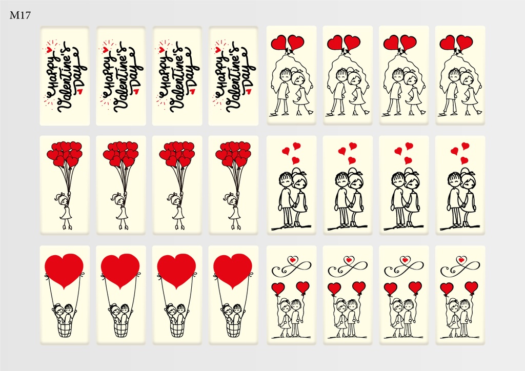[Pack of Transfer Sheets] Rectangle Valentine Decorations (6 designs) - Model 1